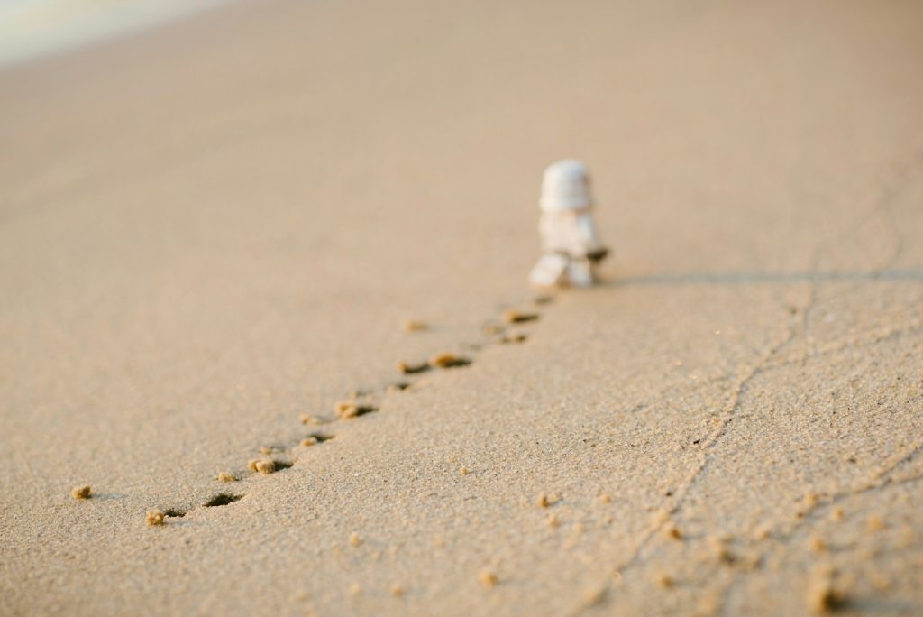 Stormtrooper with footprints on sand